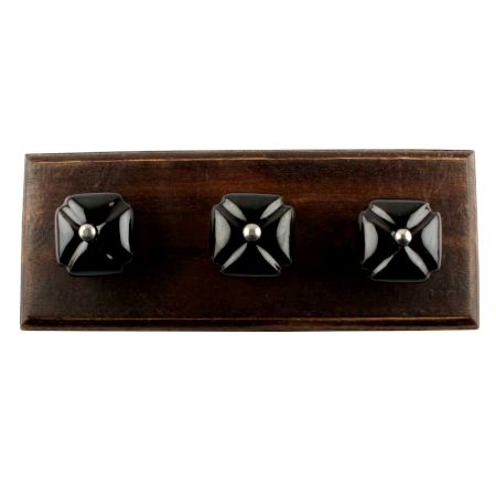 Solid Black Square Ceramic Wooden Hook